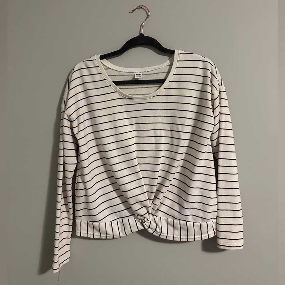 Old Navy | White and Maroon Striped Women’s Long Sleeve Shirt